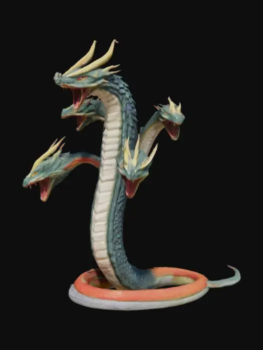 3D model for a hydra,no arms,no legs, snake body,4 snake like dragon heads