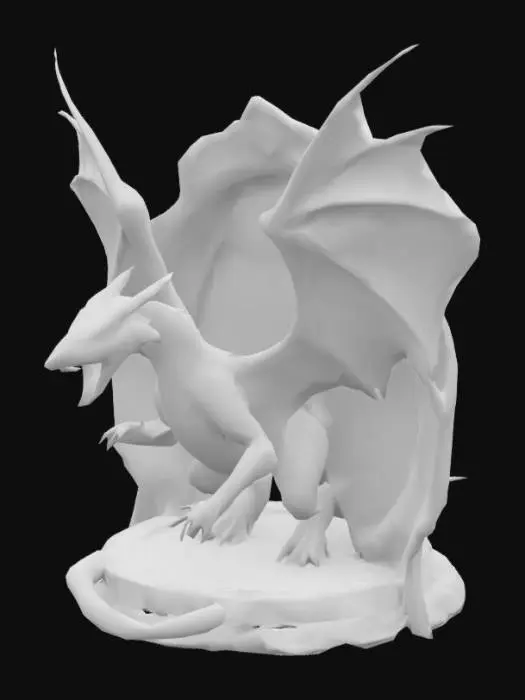 3D model for a portal laying on the ground, a black purple dragon climbing out, only half of it body can be seen coming out of the portal,its two wings are spread out a, its to front claws are on the portal, the dragon is roaring