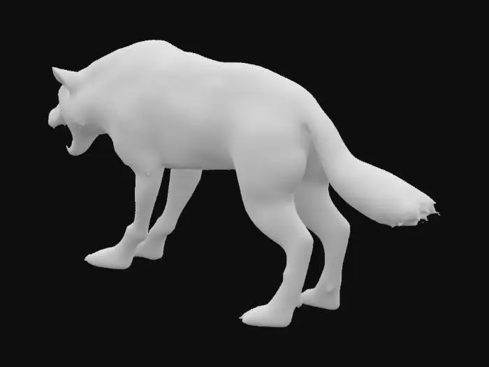 3D model for Wilder blauäugiger wolf/majestätisch/wittert gefahr/Kopf gesenkt/ Zähne flätschen/Schwanz buschig gestreckt/prächtiges Fell/große scharfe Zähne/Narbe übers rechte auge 