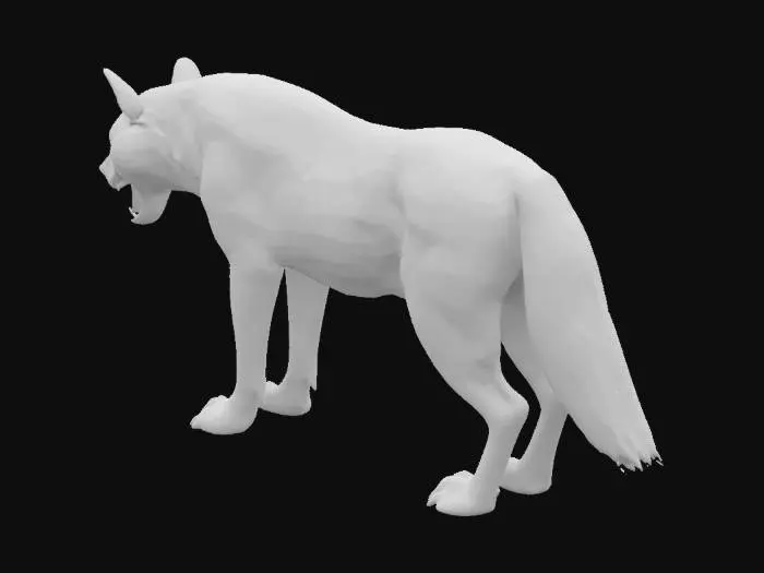 3D model for Wilder blauäugiger wolf/majestätisch/wittert gefahr/Kopf gesenkt/ Zähne flätschen/Schwanz buschig gestreckt/prächtiges Fell/große scharfe Zähne/Narbe übers rechte auge 