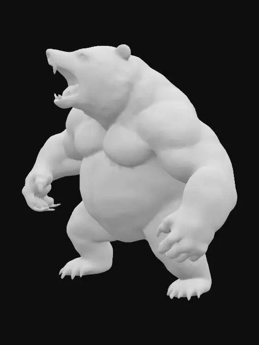 3D model for Grizzlybärfigur/prächtig/muskulös/steht auf den Hinterbeinen/Maul geöffnet/Große Zähne