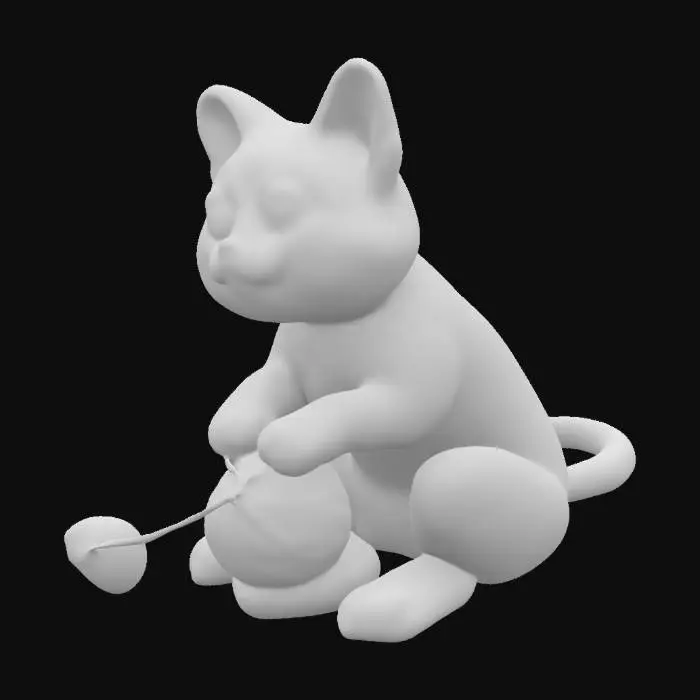 3D model for eine süße cartoonartige Katze mit großen kulleraugen/liegt auf dem Rücken/spielt mit einem Wollgarnball
