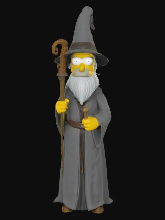 3D model for Homer Simpson as grey gandalf, lotr, detailed