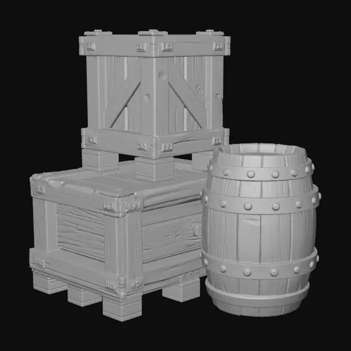 3D model for Crates and Barrel