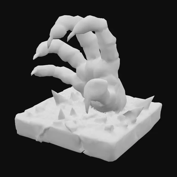 3D model for generate me a realistic monster hand made out of rock reaching out of a pedestal