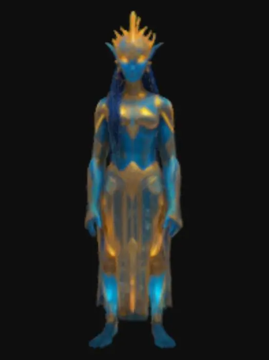 3D model for Tron atlantydy wykonany z czystego złota w stylu avatar i cyberpunk w stylizowanym stylu. Umiejscowiony w samym środku pięknej i świecącej rafy koralowej, wypełniona magicznymi meteorytami z krystalicznego kryształamu, które świecą na niebiesko,sa różnych wielkości. , #ocean#