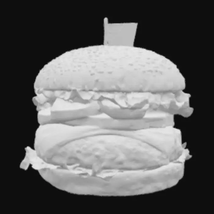 3D model for [USA] Hamburger z soczystym i grubym kawałkiem mięsa z którego aż kąpię tłuszcz. Gruby roztopiony plaster sera, mieszanka sosów, 2 duże plastry pomidora, plastry kiszonego ogorka, i chrupiący liść sałaty, w górną część bułki z ziarnami jest wbita mała flaga Usa. Wyraźne textury, realistyczne dokładne, fotorralistyczne, #AroundTheWorld#