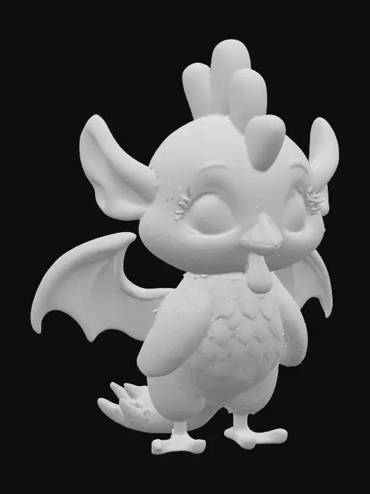 3D model for cocatrice, styliser cute, gros yeux, aurora couleur, chibi, creature, chiken head, demon wings, chiken body, scaly body, demon legs, dragon tail
