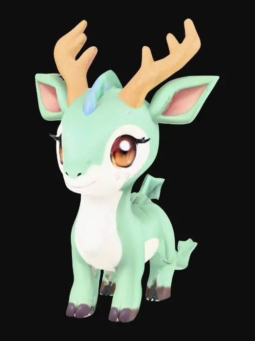 3D model for kirin, cute, chibi ,pokemon style,cute eyes, mythical creature, dragon and deer like
