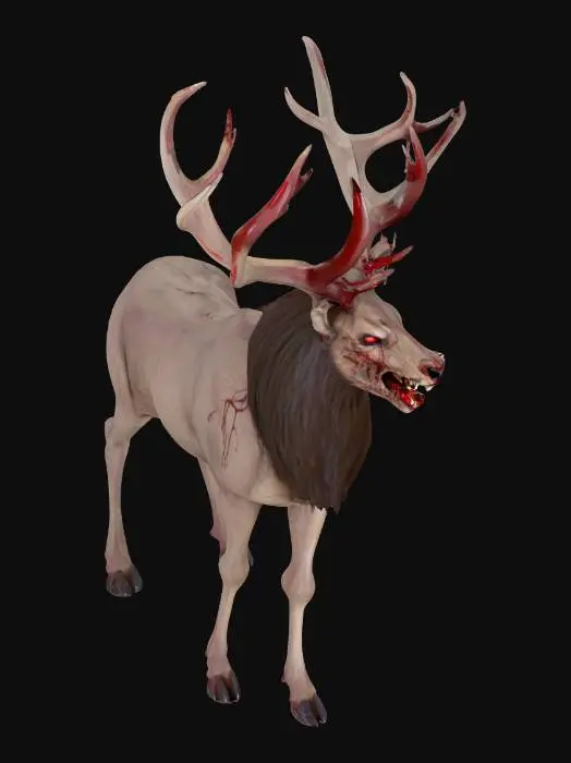 3D model for #Halloween2025#it a wendigo type deer whit long sharp teeth and long sharp claws walking on 2 legs whit blood in his mouth and his antlers and it is walking on 2 legs