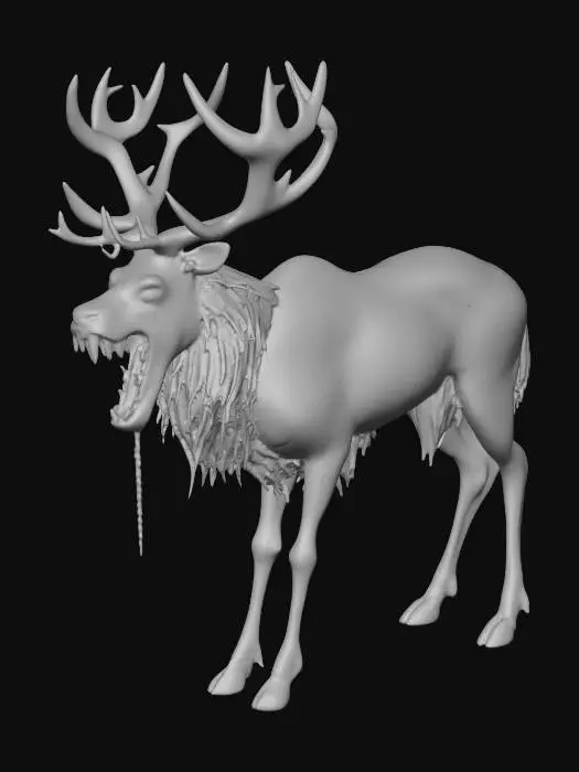 3D model for #Halloween2025#it a wendigo type deer whit long sharp teeth and long sharp claws walking on 2 legs whit blood in his mouth and his antlers