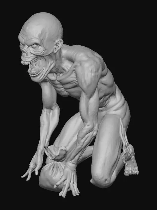 3D model for a scary, black zombie craw, carrying a bag full of candy.