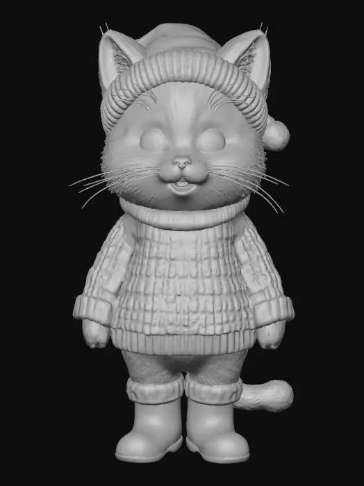 3D model for #Christmas2025#, Chubby ginger santa cat, wearing big white beard and santa costume,