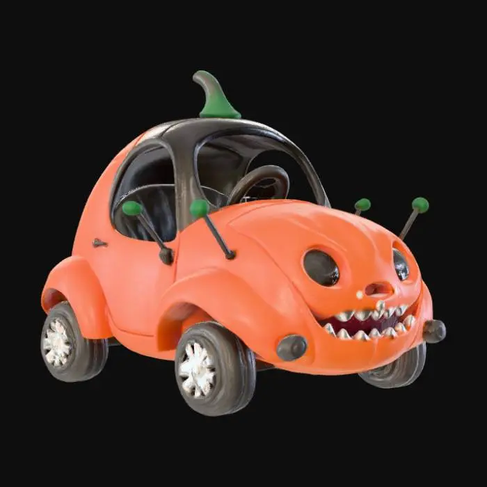 3D model for #Halloween2025#, a realistic, cute pumpkin car, halloweenmobile