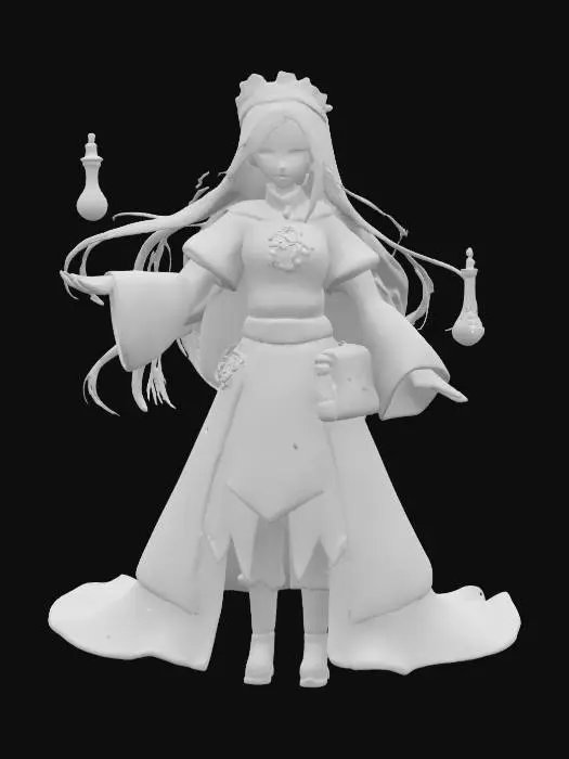 3D model for Seraphine Gearlight vereint erhabene Anmut mit technomagischer Macht. Sie wirkt wie eine Hohepriesterin eines vergessenen Ordens, der Wissenschaft und Glaube verschmolzen hat. Ihre Erscheinung ist edel, fast überirdisch – doch durchzogen von Zahnrädern, Leuchtphiole und archaischer Mechanik.