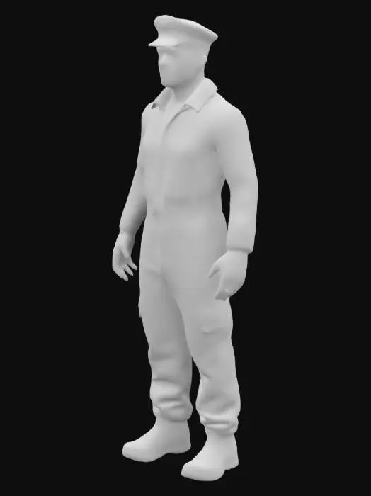 3D model for Realistic u-boat sailor in grey wetsuit and hat in a-pose, high details, five fingers, realistic face, character in a-pose