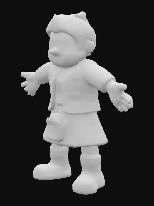 3D model for cute nintendo 64 style Scottish-clan highlander with arms spread, A-pose. 