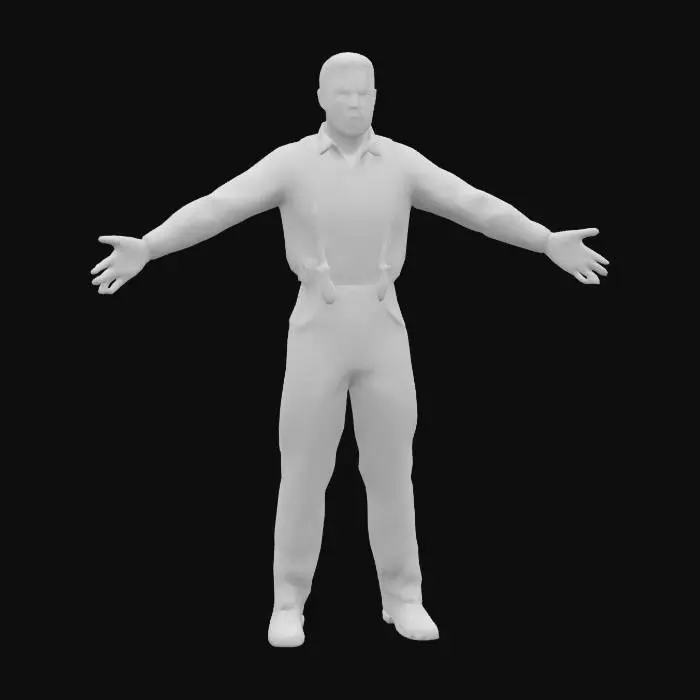 3D model for realistic shopkeeper in 1930 great depression era, arms spread, a-pose, high details