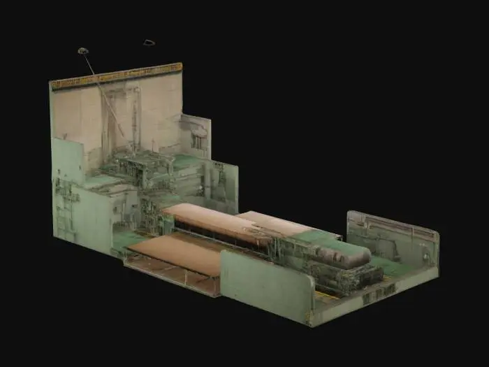 3D model for The interior of the top floor of a very large rectangular paper mill
