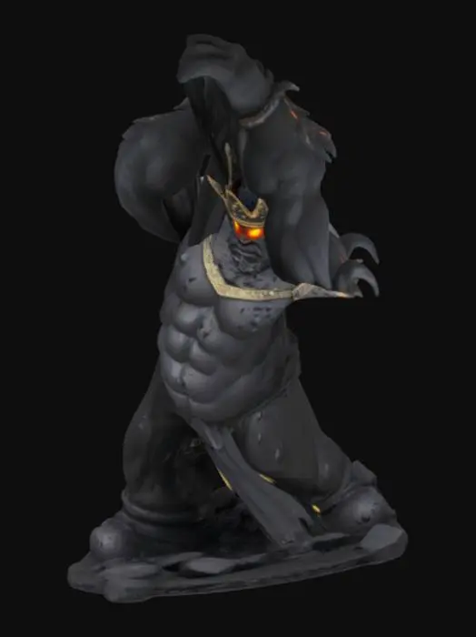 3D model for Dark Matter Villain King Coal, glowing coal eyes and glowing coal in crown, made of lumps of coal, big strong powerful character, black coal, body made of lumps of coal
