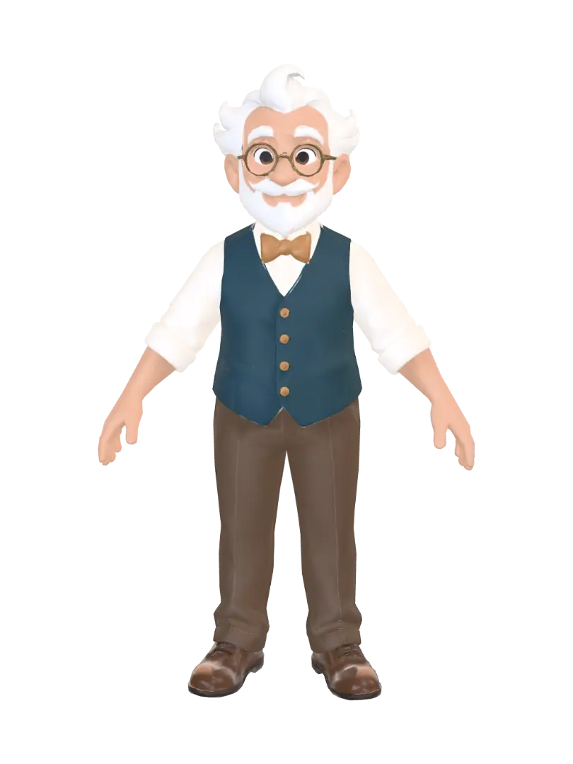 Professor Whimsy 3D model, vytvořený pomocí AI