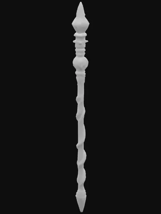 3D model for Basic wooden mage staff, with a primary color gem, wood going around the crystal. 