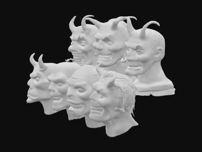 3D model for 7 individual distorted face masks representing the 7 deadly sins  