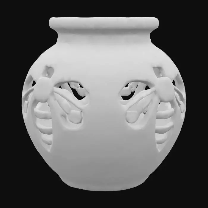 3D model for Mexican style hollow short round vase with honey bee silhouette cutouts a flat bottom with a separate lid 