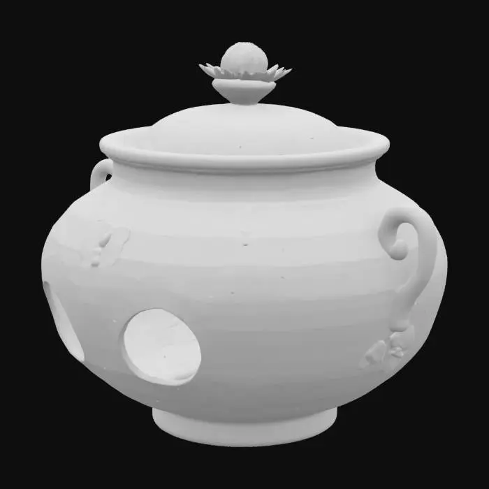 3D model for round hollow pot with dia de los muertos image cut outs with a lid