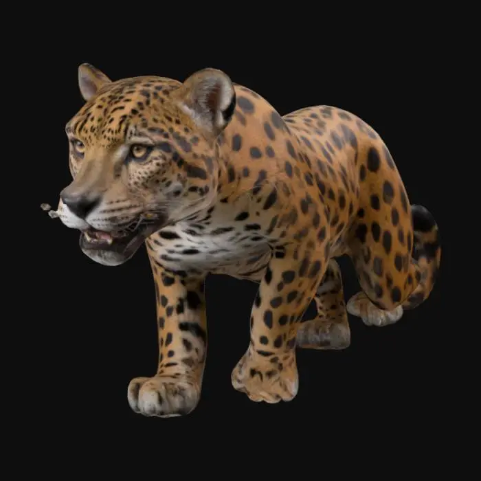 3D model for a jaguar, with a very well-defined face, very marked jaguar spots,