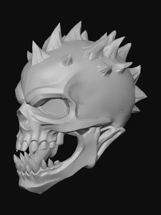 3D model for R15 compatible Roblox mesh, **Head** of an undead skeletal monster, sharp bone texture, hyper detailed, glowing red eyes, perfect mesh, game asset, low poly