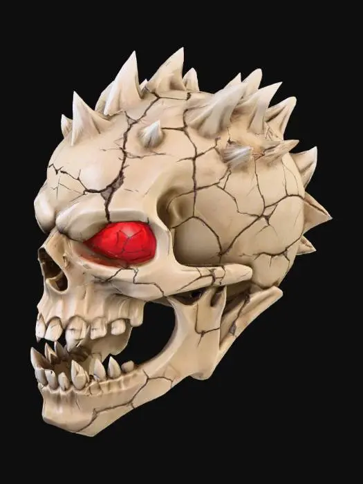 3D model for R15 compatible Roblox mesh, **Head** of an undead skeletal monster, sharp bone texture, hyper detailed, glowing red eyes, perfect mesh, game asset, low poly