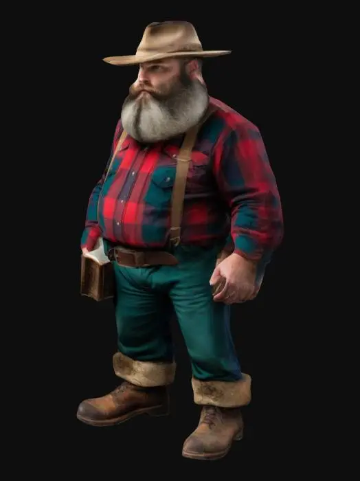 3D model for classic lumberjack with a thick beard that is holding the bible in his right hand