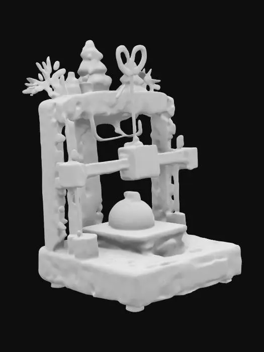 3D model for Imagine a 3d print, made by the company ELEGOO, the printer is Christmas themed with jolly lights hanging on it to give it the Christmas vibe, the print has a bar that is connected to another bar that the plastic comes out of, #ChristmasAdventure#
