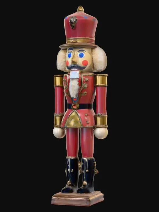 3D model for A hyper-mechanized nutcracker soldier with loose springs, chipped enamel, and a cracked internal gear-jaw exposed, #Christmas2025#