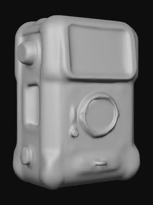 3D model for Compact modular tool device used by elite cyber-elves, glossy white casing, candy-stripe accent trims, retractable repair arms, glowing blue diagnostics display, soft underglow lighting., #Christmas2025#