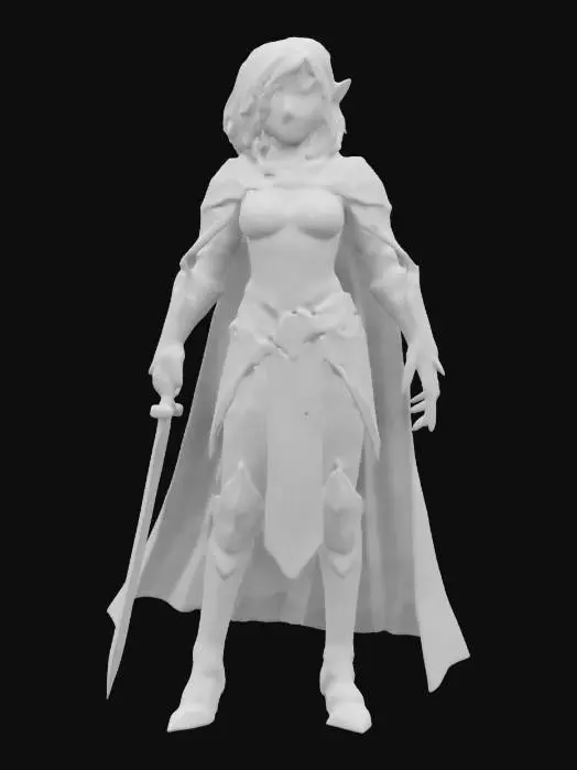 3D model for elf knight female with pale blonde bob haircut