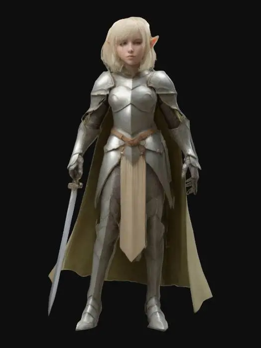 3D model for elf knight female with pale blonde bob haircut