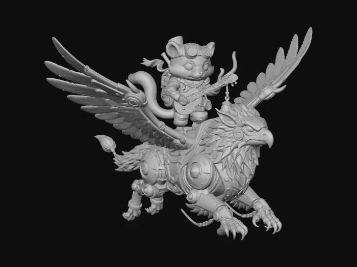 3D model for Clockwork Troubadour Raccoon on a Gryphon