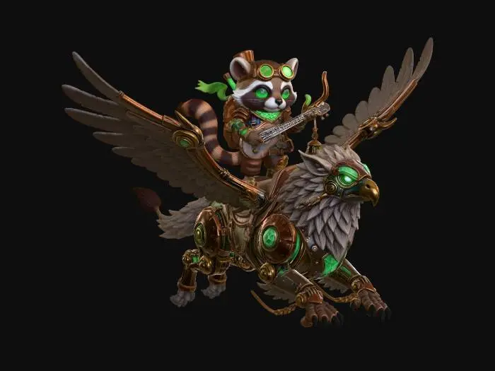 3D model for Clockwork Troubadour Raccoon on a Gryphon