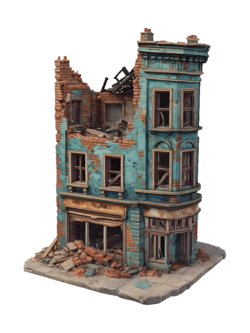 Ruined blue building - Urban 的 AI 生成 3D 模型