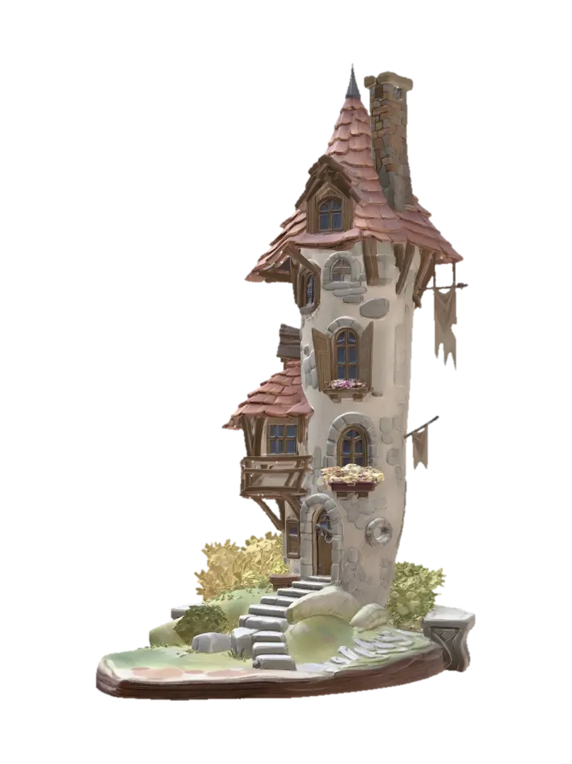 Enchanted Tower House - Architectural 3D model, vytvořený pomocí AI