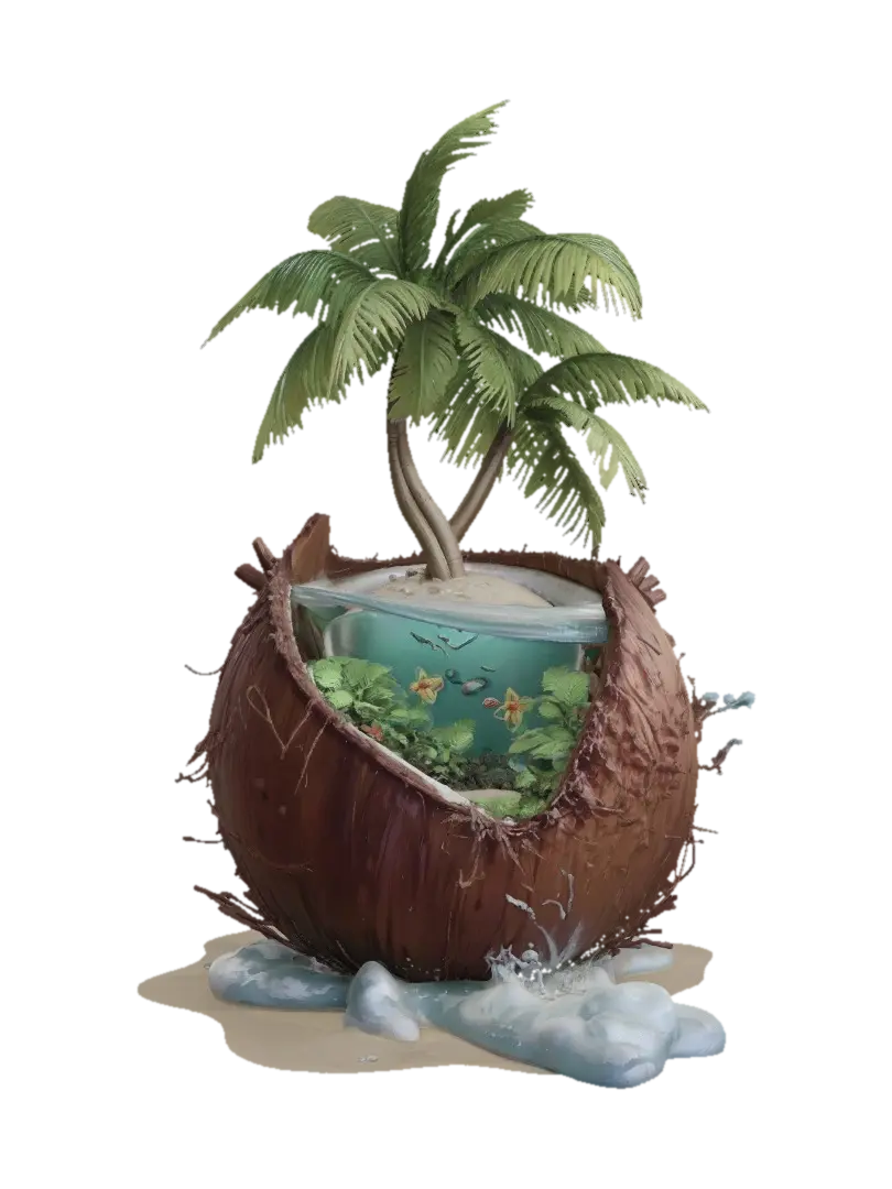 Island in a Coconut Shell 3D model, vytvořený pomocí AI