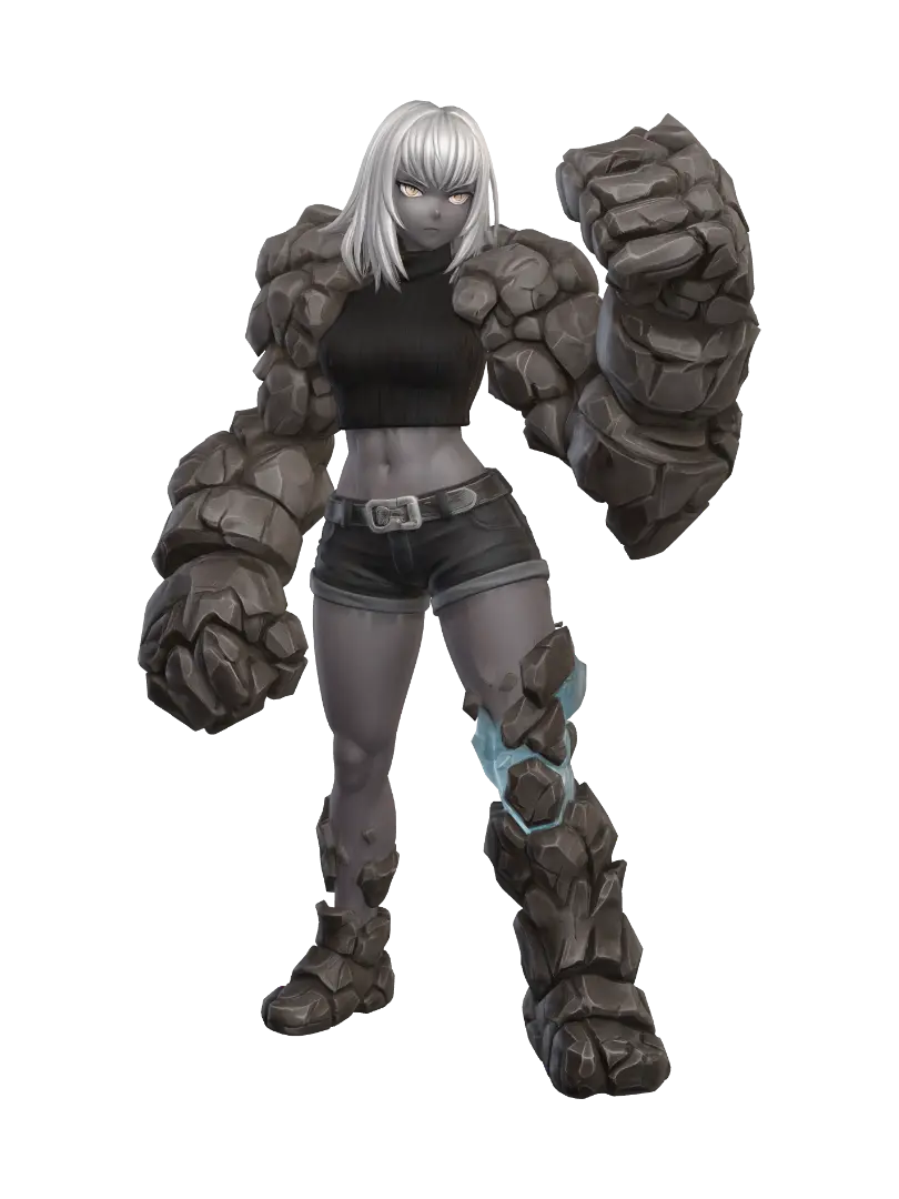 Stone Titan Brawler 3D model, vytvořený pomocí AI