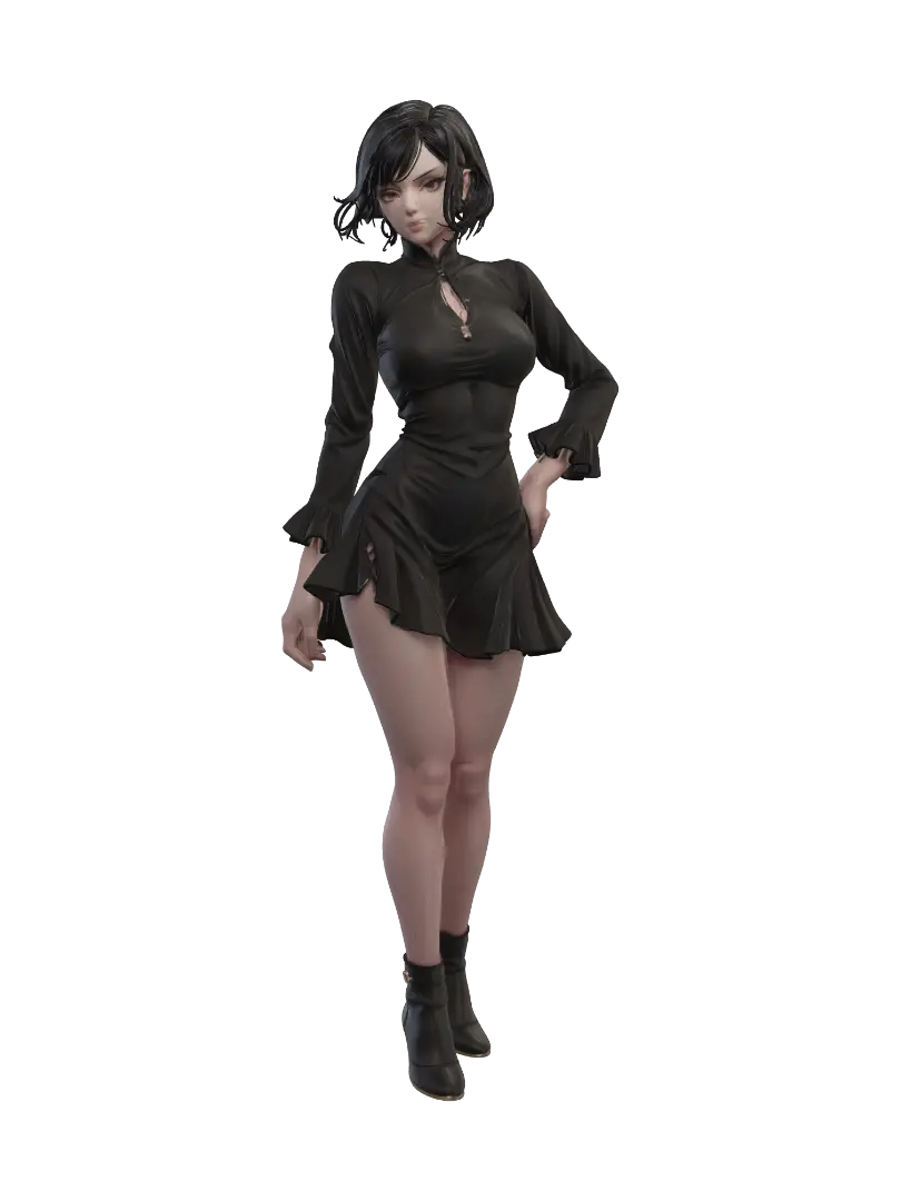 Sleek Black Dress 3D model, vytvořený pomocí AI