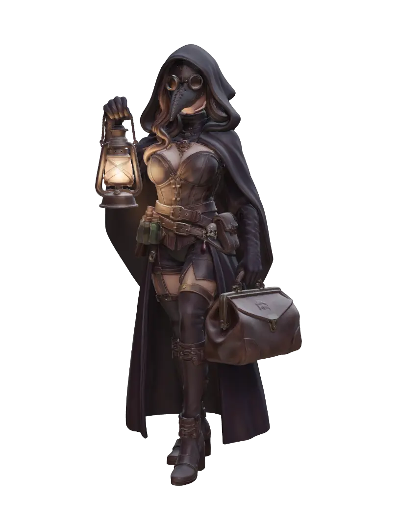 Lantern Bearer of the Plague Doctor 3D model, vytvořený pomocí AI