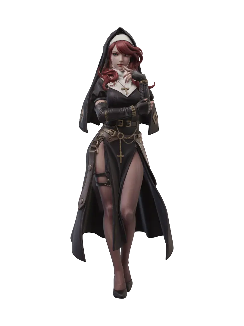 Dark Red Nun 3D model, vytvořený pomocí AI