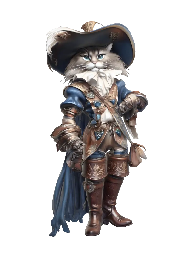Captain Whiskers 3D model, vytvořený pomocí AI