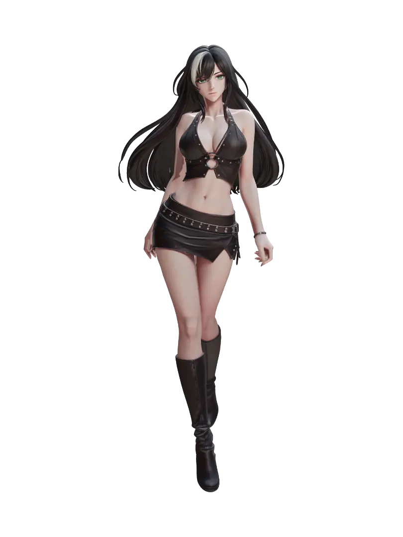 Black Leather Girl - Sleek 3D model, vytvořený pomocí AI