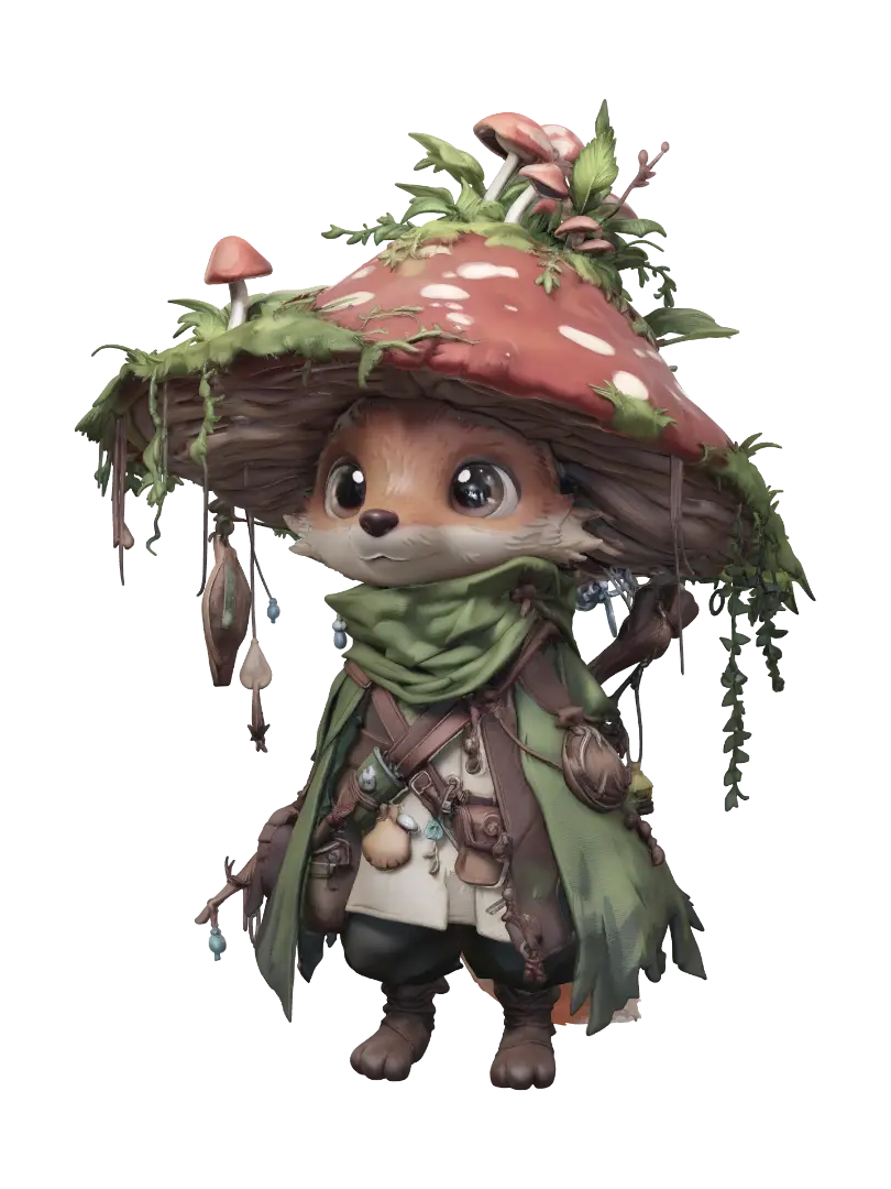 Pip, the Little Guardian of the Forest - Scavenger 3D model, vytvořený pomocí AI